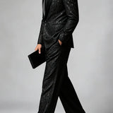 Abito uomo nero jacquard con revers in satin a due pezzi