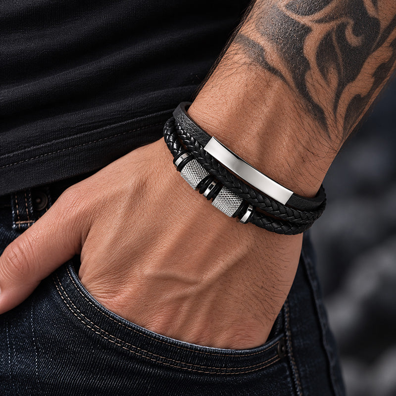 Ironcrest – Bracciale multistrato in pelle e acciaio – immagine 7