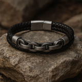 Catene di Fenrir – Bracciale vichingo in pelle e acciaio – immagine 1