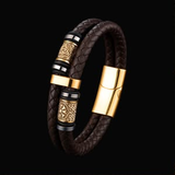 Custode delle Rune – Bracciale in pelle con dettagli dorati – immagine 3