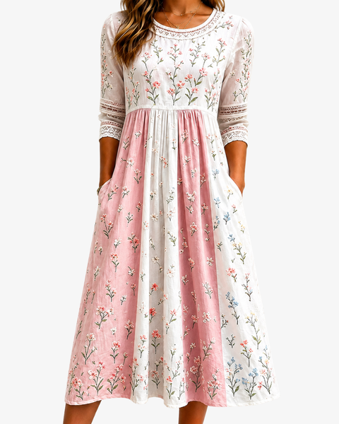 Blush Meadow Patchwork Pocket Midi Dress