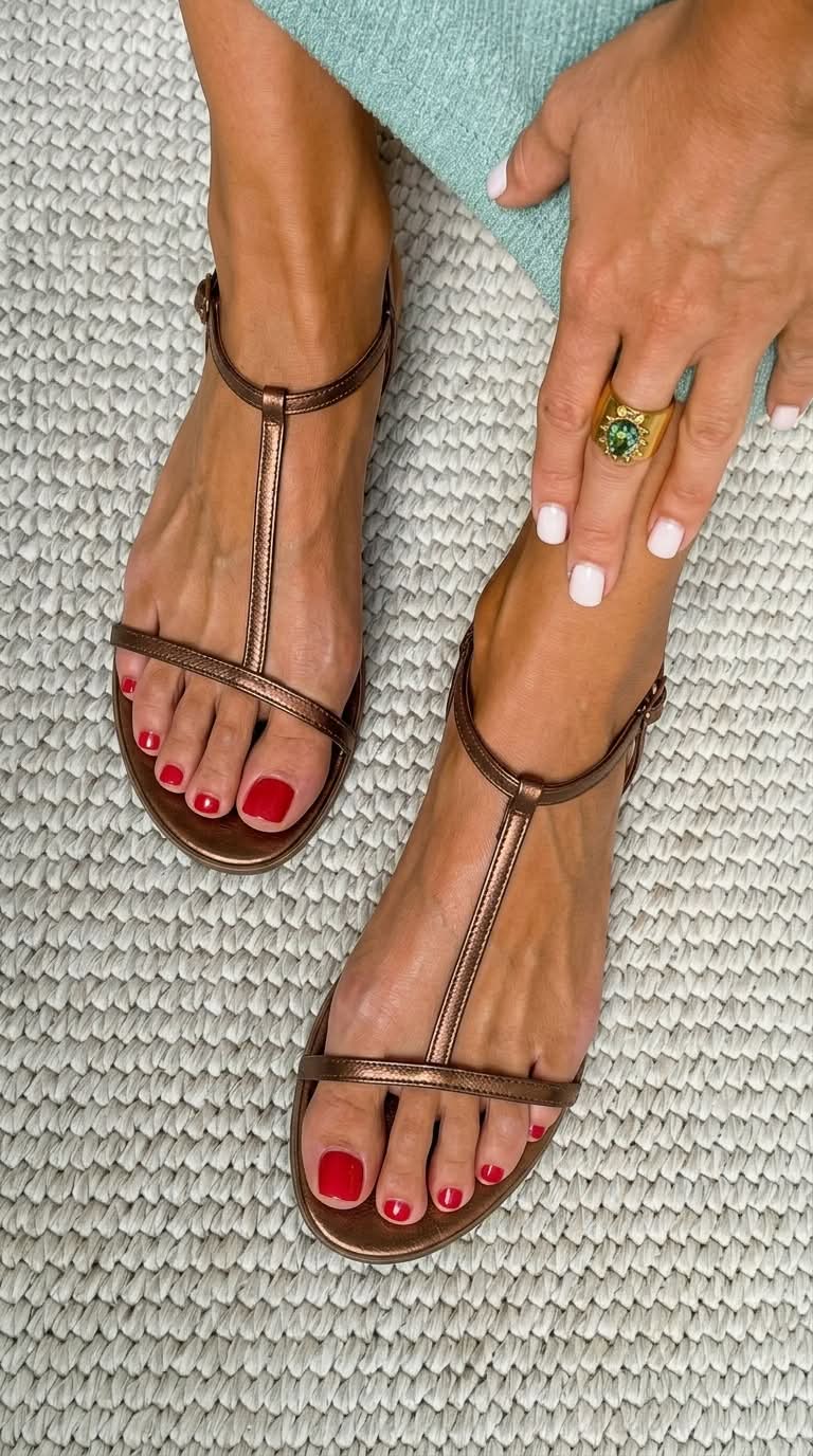 Sandali bassi metallizzati con cinturini a T