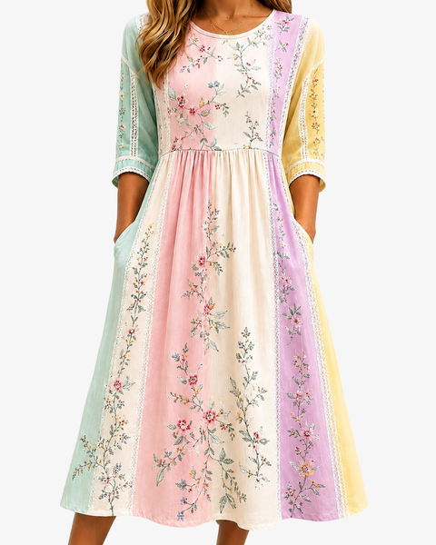 Pastel Garden Panel Pocket Midi Dress