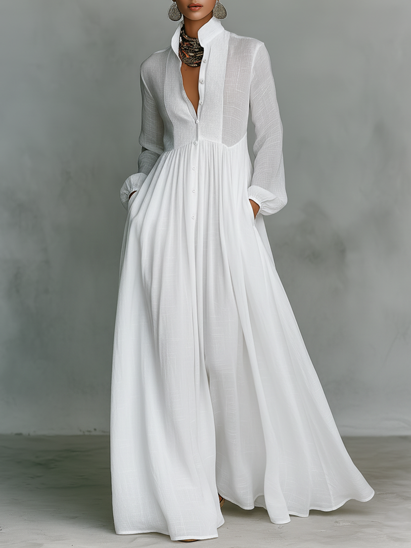 Genevieve | Abito Maxi con Collo Alto e Bottoni