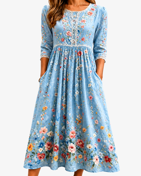 Sky Blossom Garden Midi Dress