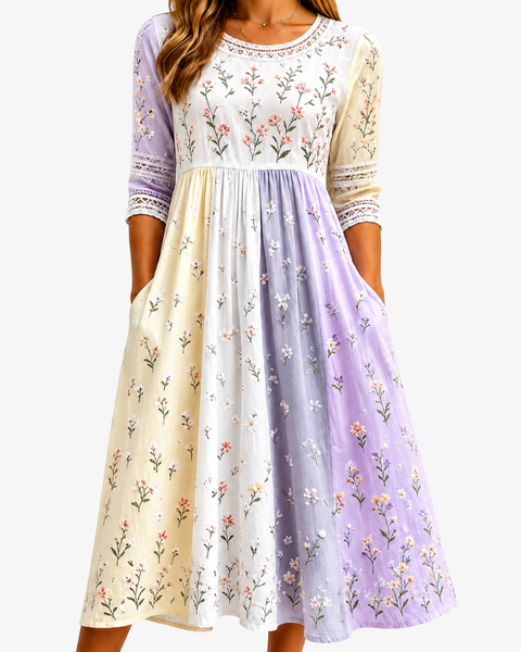 Lavender Meadow Patchwork Midi Dress
