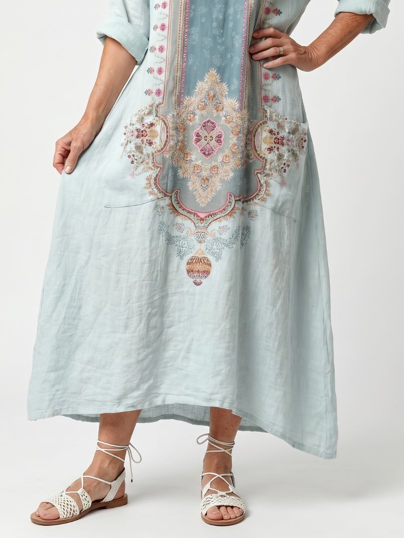 Kassiani | Abito midi oversize ricamato con pannello ornato