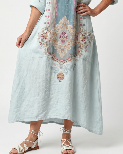 Kassiani | Abito midi oversize ricamato con pannello ornato