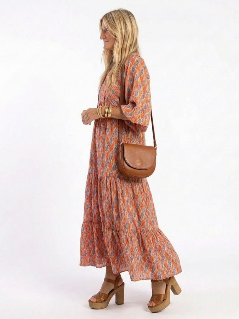 Amara | Abito Midi a V con Stampa Geometrica