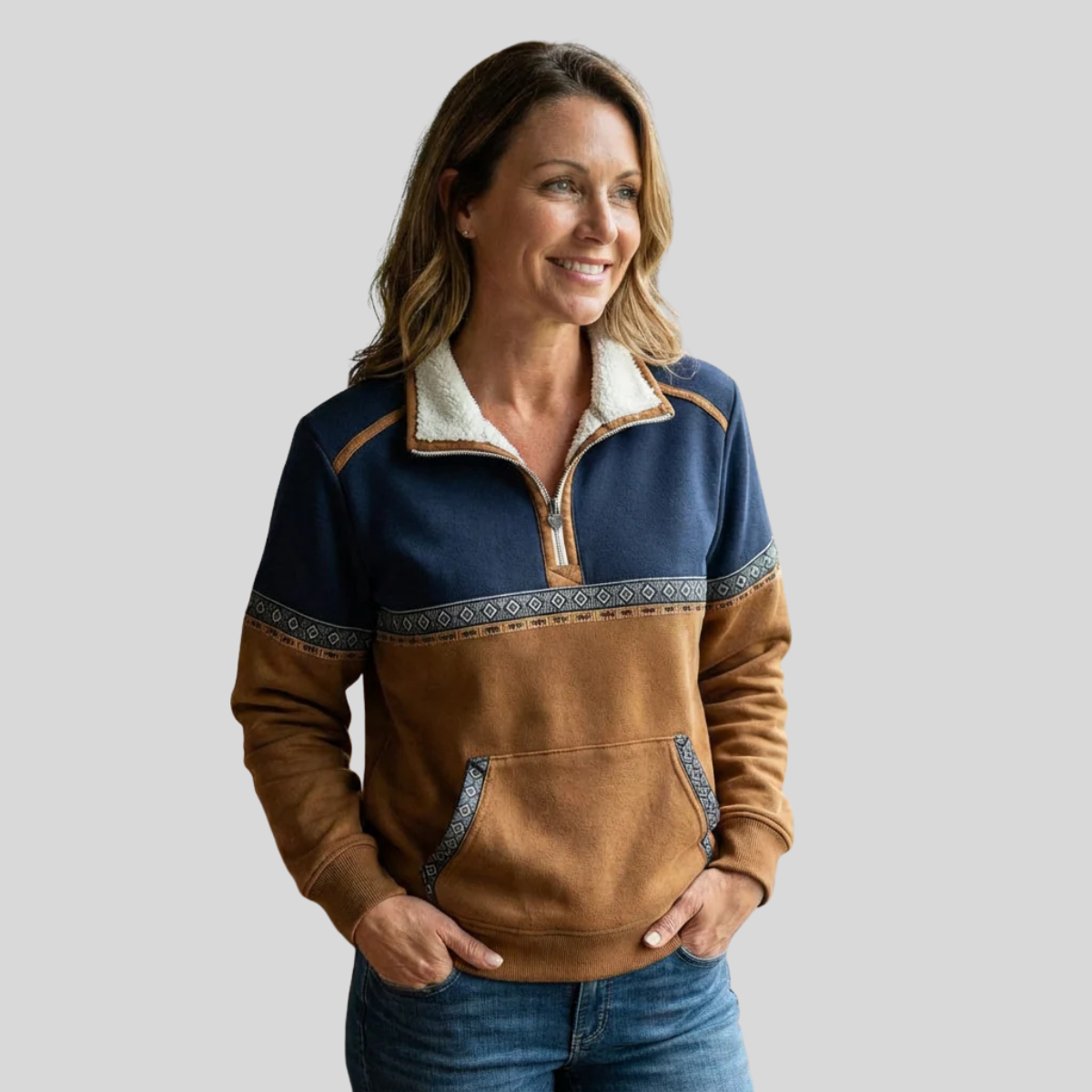 Pullover bicolore da donna Lucie con mezza zip