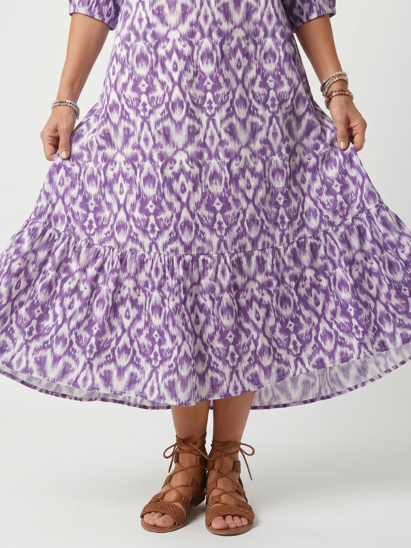 Penelope | Abito Midi con Nastro a Frange Stampato