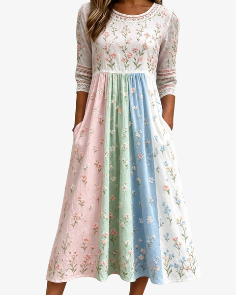 Pastel Meadow Floral Pocket Midi Dress