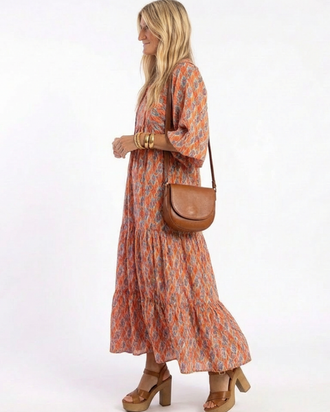 Amara | Abito midi a balze con stampa geometrica