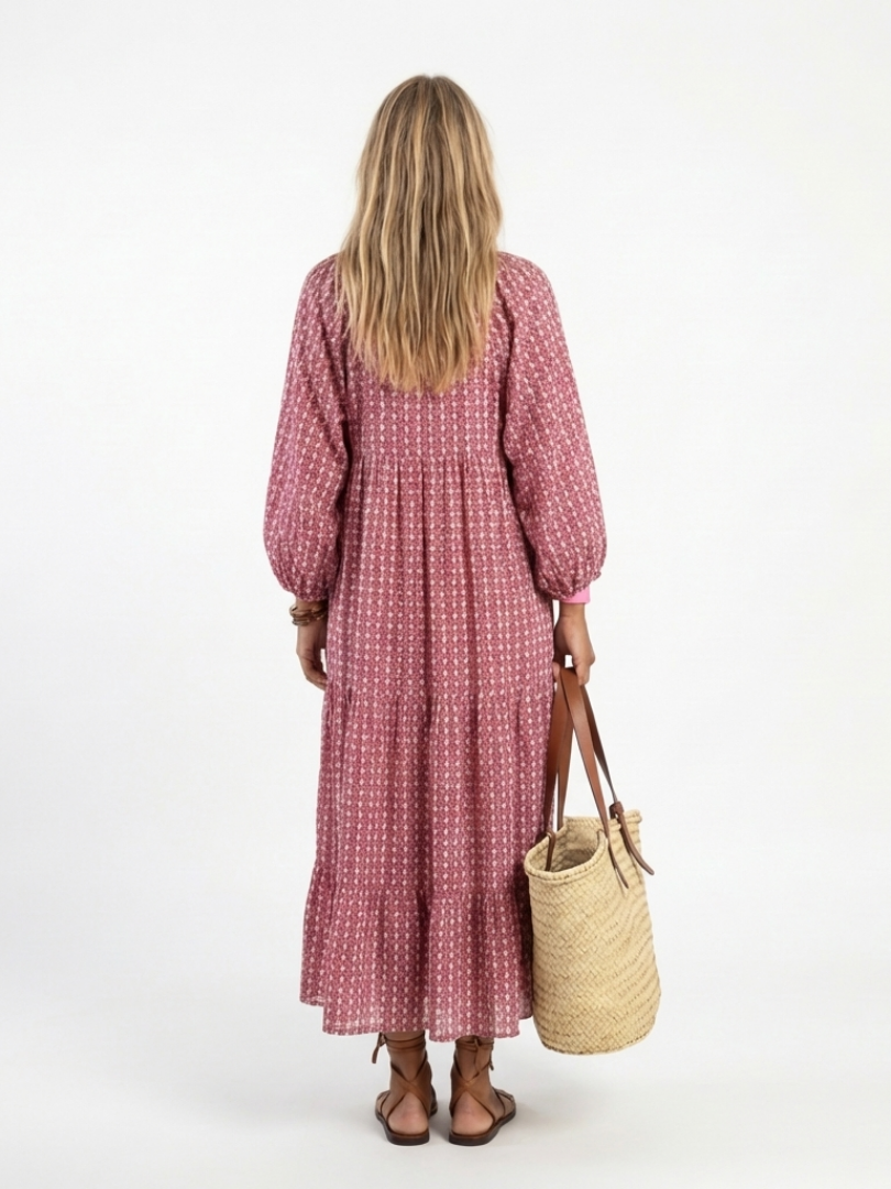 Arlette | Abito Midi a Maniche Lunghe con Stampa Geometrica