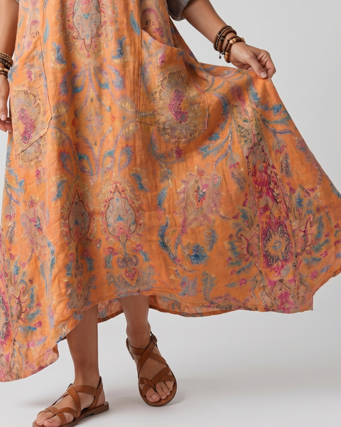 Remi | Abito Midi Oversize con Stampa e Tasche a Collo Notch