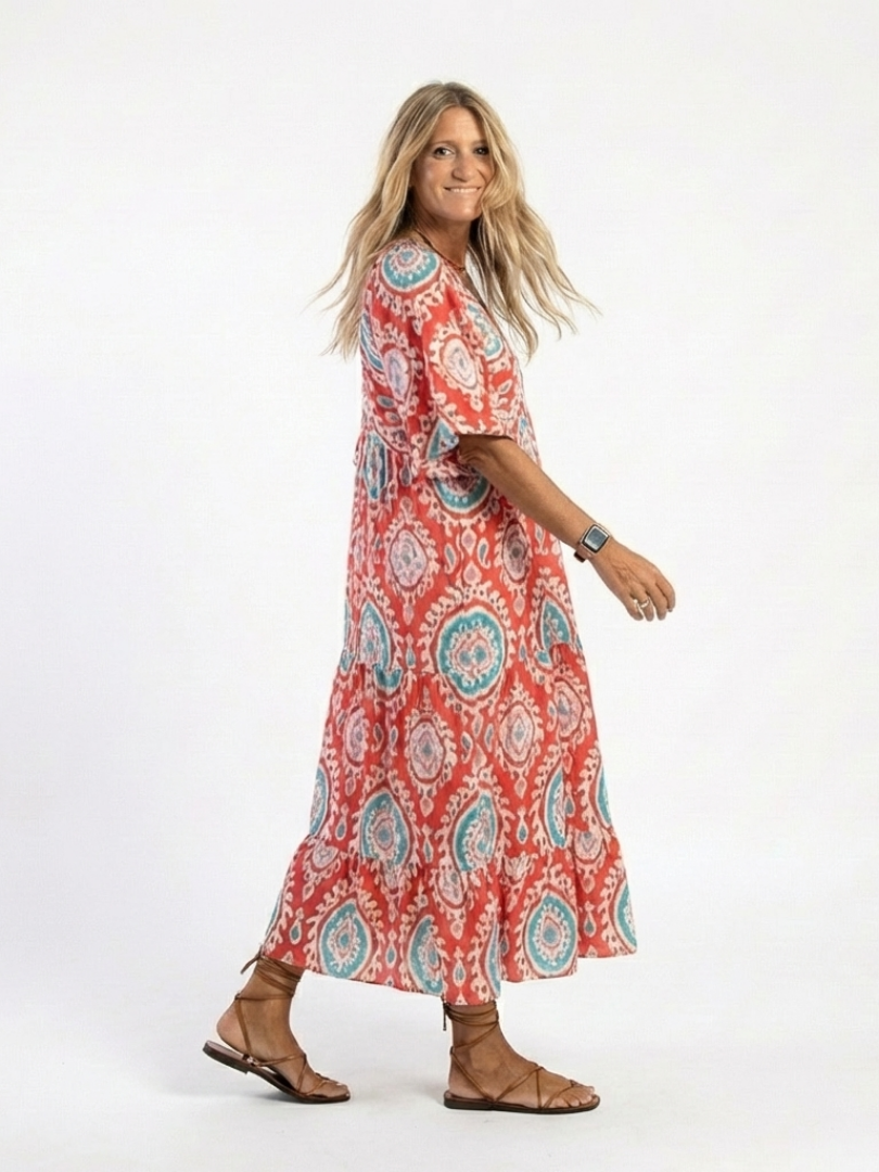 Zaria | Abito midi a maniche corte con stampa paisley