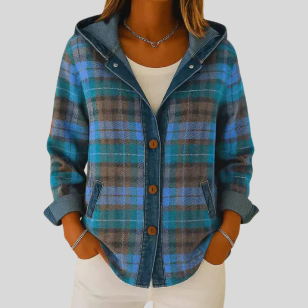 Camicia a Maniche Lunghe a Quadri con Cappuccio Élina per Donna