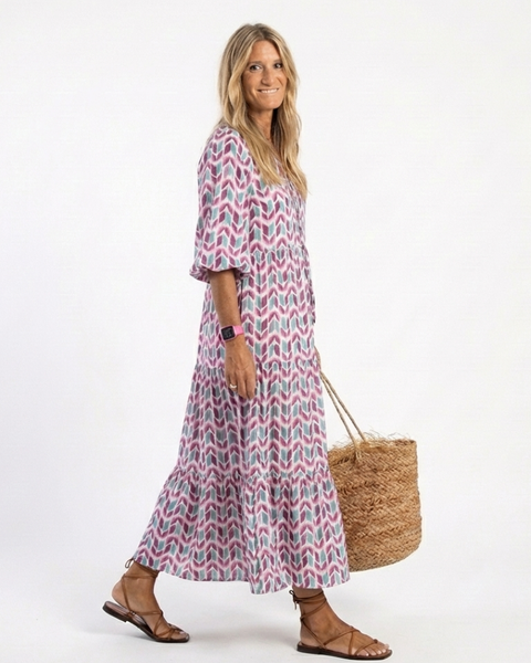 Mireya | Abito midi a maniche lunghe con stampa geometrica