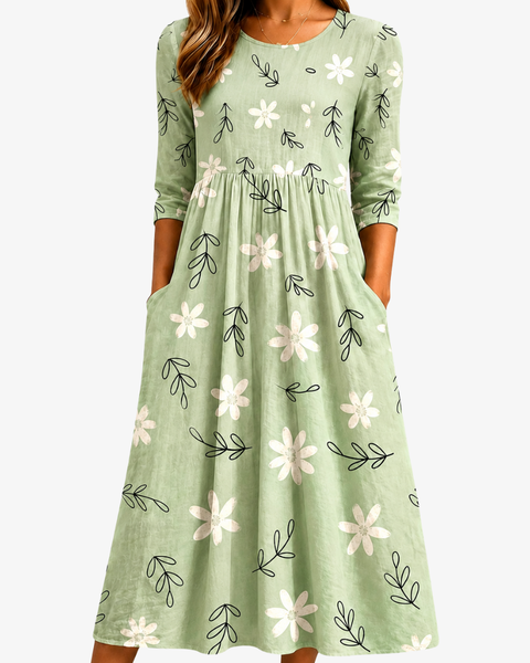 Sage Blossom Everyday Pocket Midi Dress