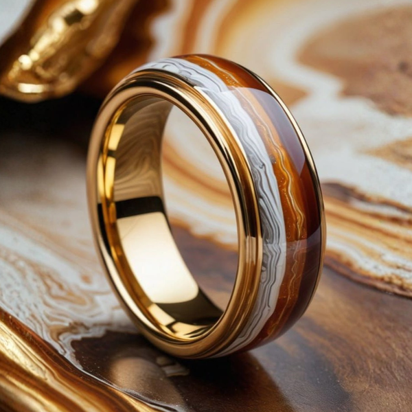 Anello in Oro con Incastro di Marmo Vintage