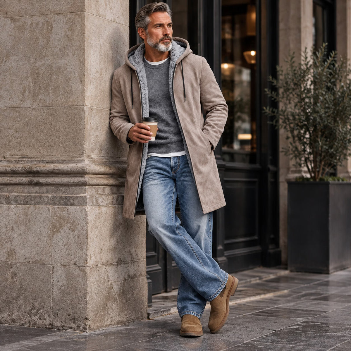 Gabriele | Cappotto Scamosciato con Cappuccio