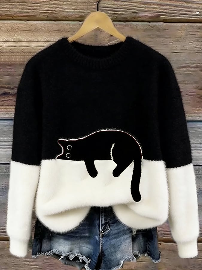 Chiara | Maglione elegante con fantasia di gatti