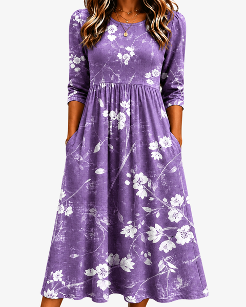 Lavender Bloom Comfort Pocket Midi Dress