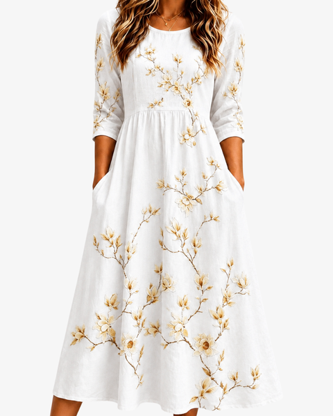 Ivory Blossom Grace Pocket Midi Dress