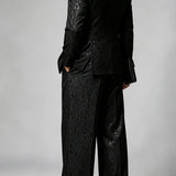 Abito uomo nero jacquard con revers in satin a due pezzi