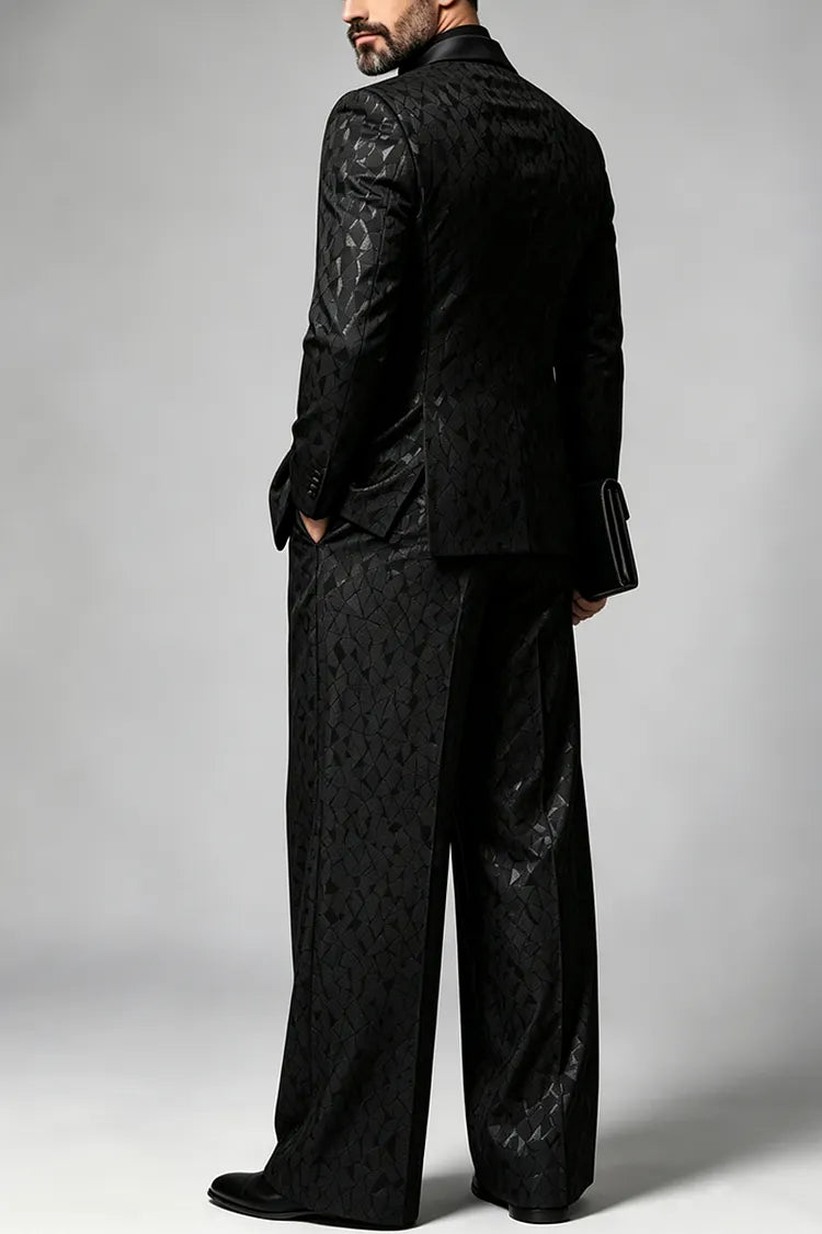 Abito uomo nero jacquard con revers in satin a due pezzi
