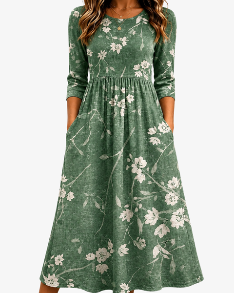 Evergreen Bloom Relaxed Pocket Midi Dress