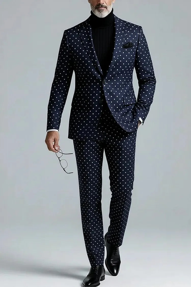 Abito uomo blu navy a pois a due pezzi