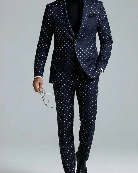 Abito uomo blu navy a pois a due pezzi