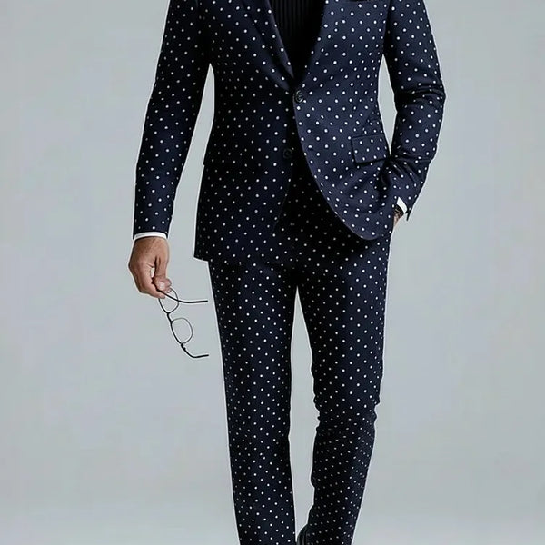 Abito uomo blu navy a pois a due pezzi