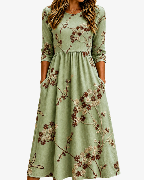 Sage Meadow Floral Pocket Midi Dress