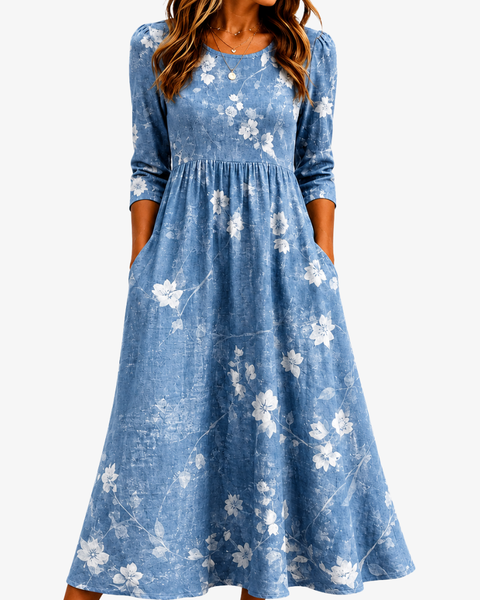 Bluebell Breeze Floral Pocket Midi Dress