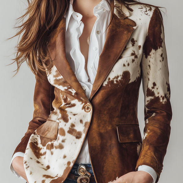 Blazer Eco-Friendly Vintage a Stampa Mucca per Donne