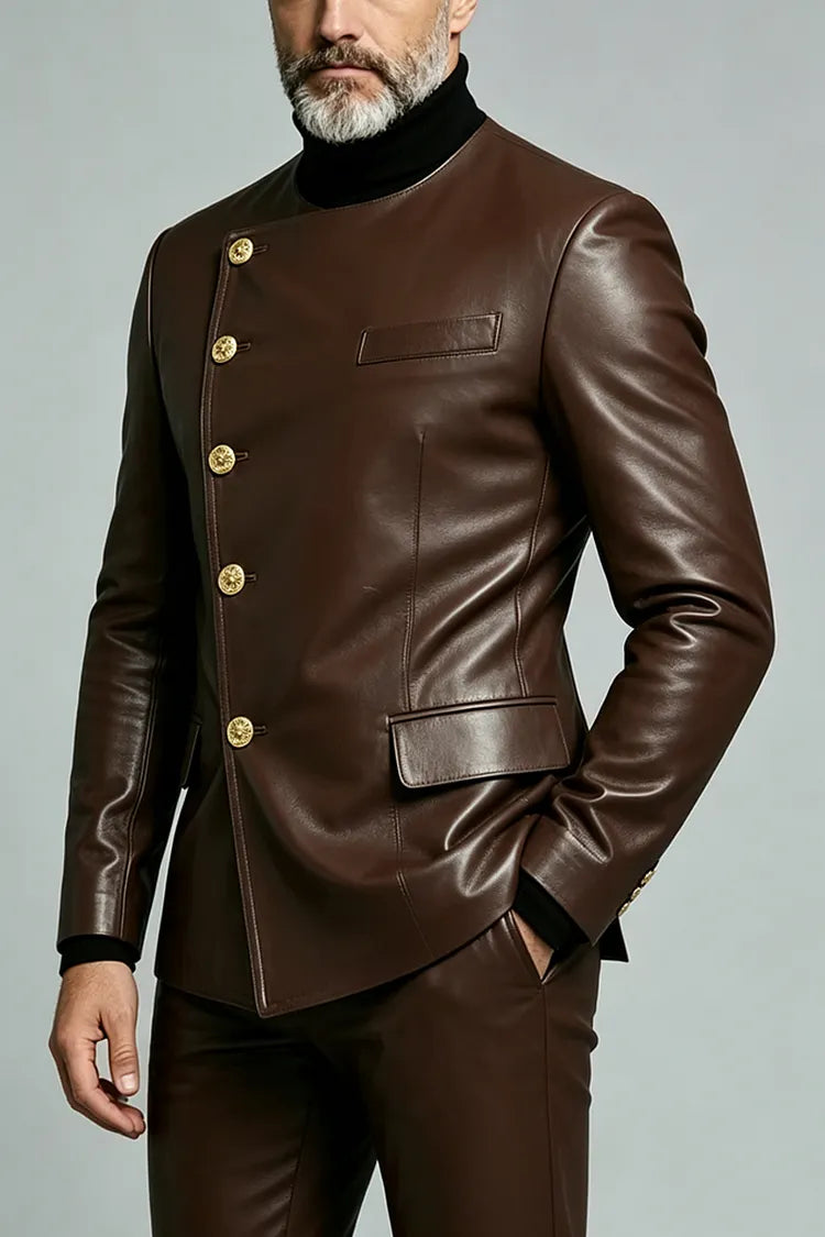 Abito uomo in pelle marrone scuro a due pezzi