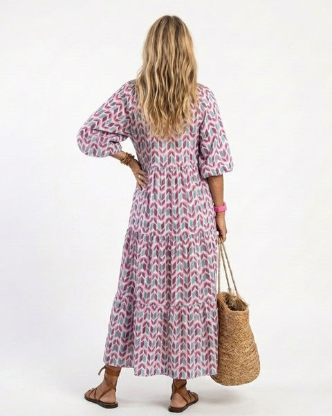 Mireya | Abito midi a maniche lunghe con stampa geometrica
