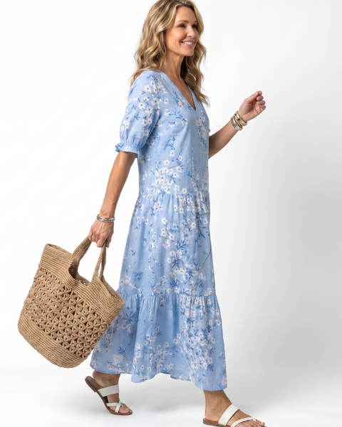 Alora | Vestito Midi con Stampa Floreale e Nastro a Frange