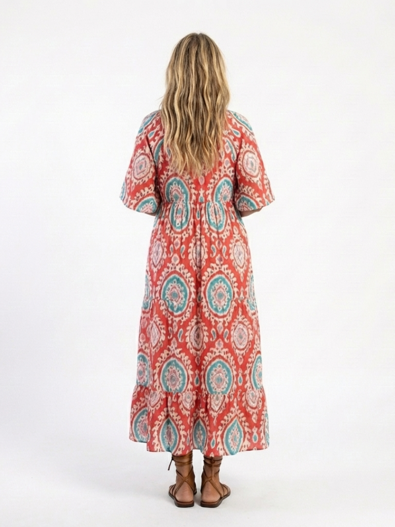 Zaria | Abito midi a maniche corte con stampa paisley