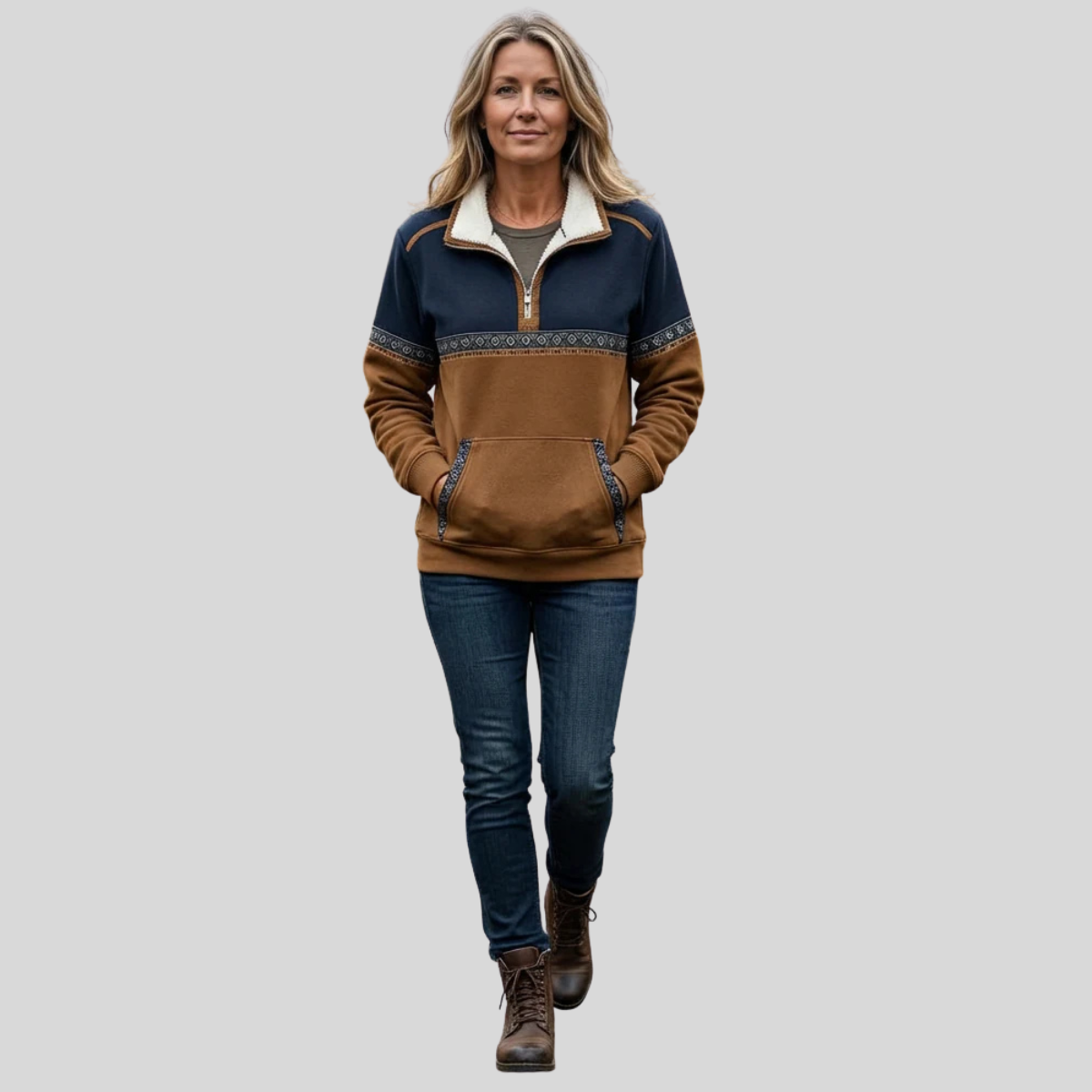 Pullover bicolore da donna Lucie con mezza zip