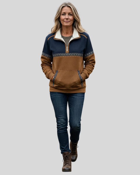 Pullover bicolore da donna Lucie con mezza zip