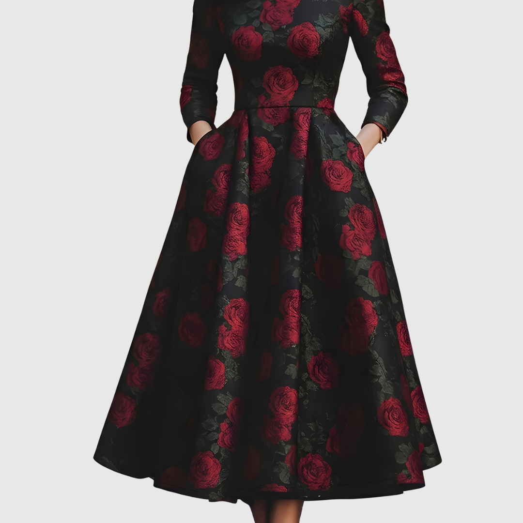 LILLA | ABITO MAXI A-LINE VINTAGE ELEGANTE CON STAMPA FLOREALE