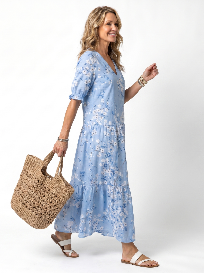 Alora | Abito Midi con Stampa Floreale e Fiocchi