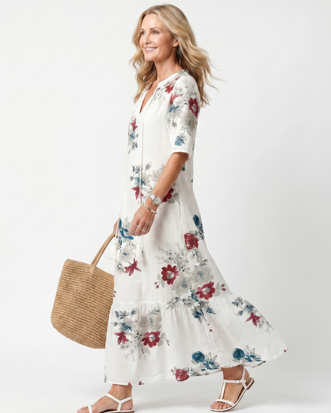 Maeva | Abito midi con frange e stampa floreale dispersa
