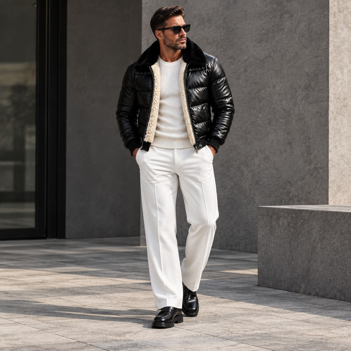 Enzo | Piumino Nero Effetto Pelle