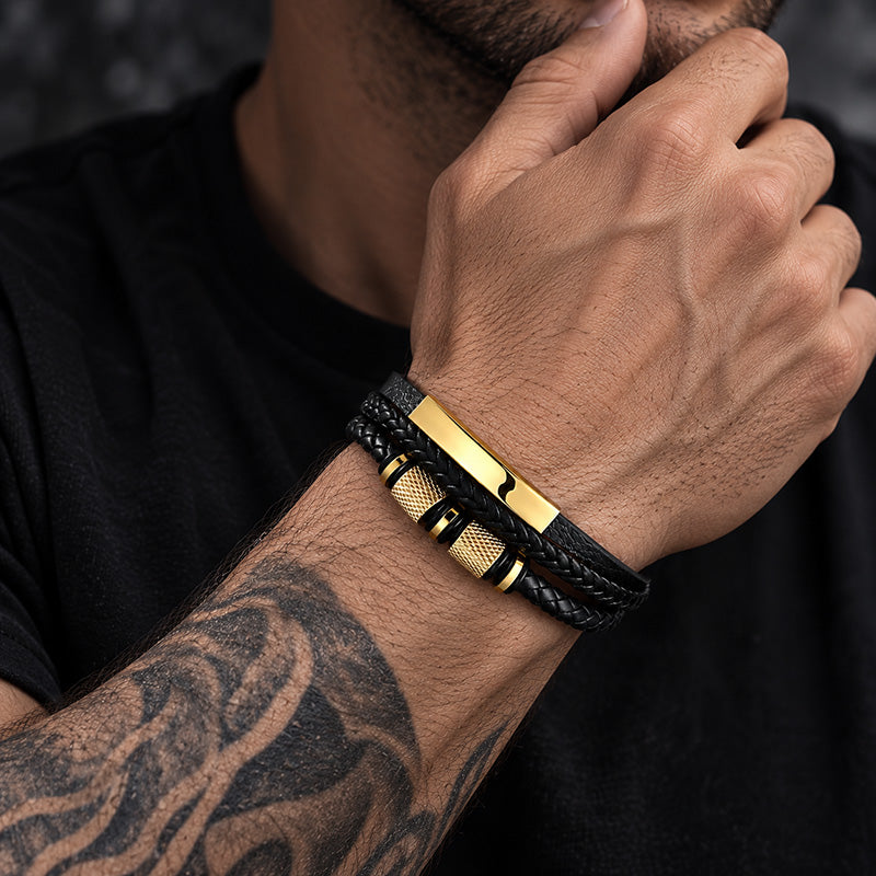 Ironcrest – Bracciale multistrato in pelle e acciaio – immagine 2