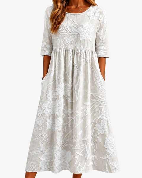 Whispering Garden Elegant Pocket Midi Dress