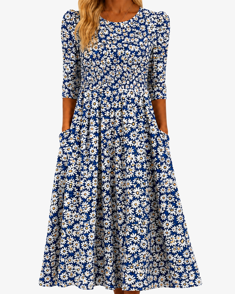 Blue Daisy Garden Pocket Maxi Dress